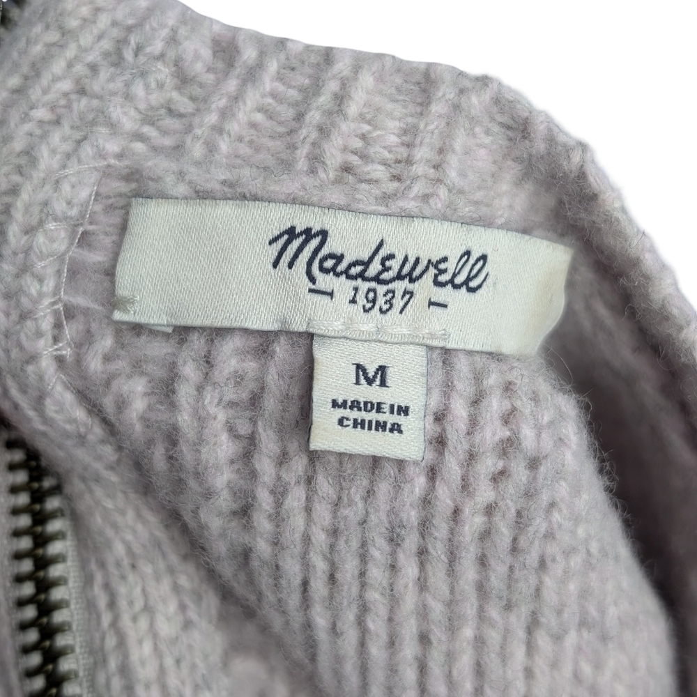 Madewell Merino Wool Cable Knit Sweater Back Zip Palisade Medium - Picture 8 of 9